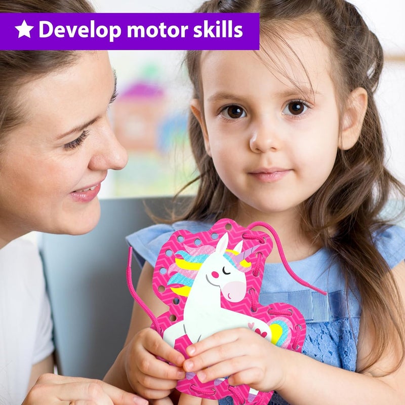KRAFUN Beginner Unicorn My First Lacing Card Kit for Kids Arts & Crafts, 5 Easy Princess Lacing Projects, Paper Art Craft Cards for Toddlers, Fine Motor Preschool Skills Toys - Image 5